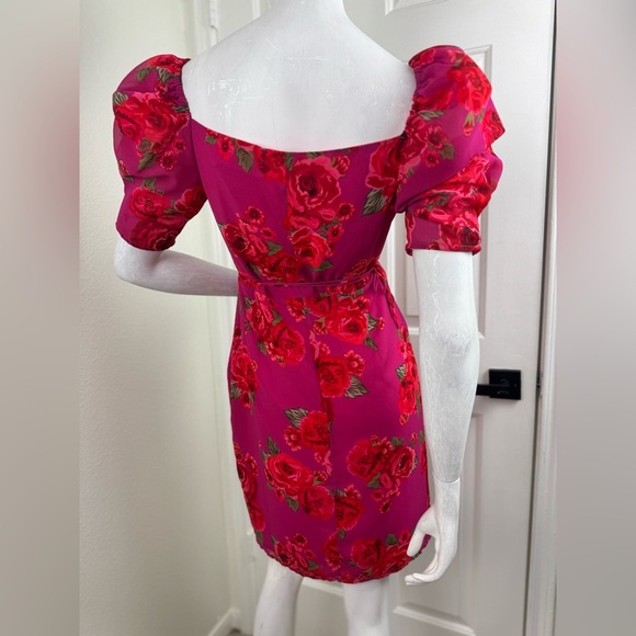 LPA Araceli Floral Puff Sleeve Wrap Mini Dress In Pink Size SMALL. B40 - Picture 9 of 14
